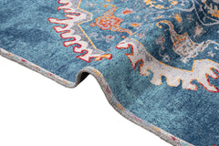 Classic Cotton Area Rug – Blue Chenille Digital Print Rug with Soft Texture
