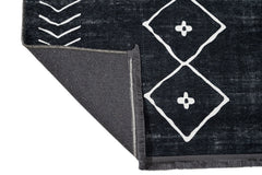 Black Geometric Area Rug - Cotton Chenille Digital Print Carpet for Modern Living Room