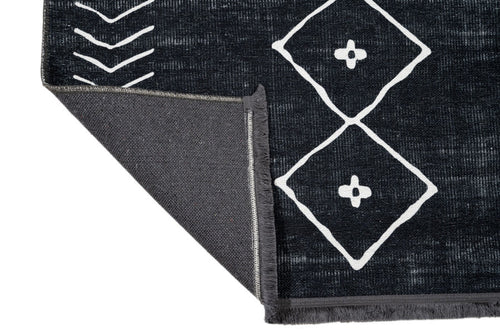 Black Geometric Area Rug - Cotton Chenille Digital Print Carpet for Modern Living Room