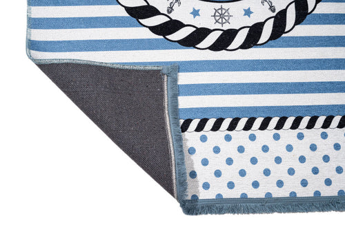 Kids Cotton Rug – Blue Digital Print Chenille Carpet for Children's Room Decor