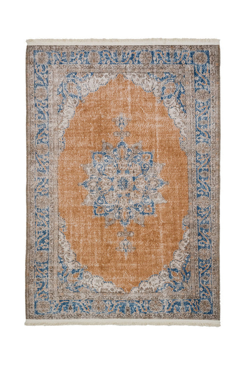 Classic Cotton Area Rug - Blue Digital Print Chenille Carpet for Living Room