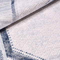 Grey Cotton Area Rug - Machine Made Frame Design Rug | Washable Non Slip Floor Carpet