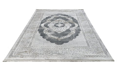 Grey Area Rug – Classic Machine Made Rug with Fringed Edge, Durable Acrylic Carpet