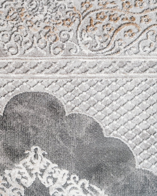 Grey Area Rug – Classic Machine Made Rug with Fringed Edge, Durable Acrylic Carpet