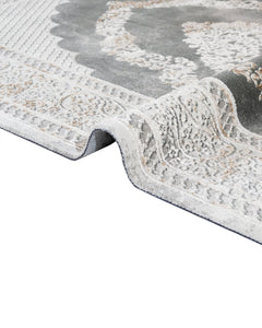 Grey Area Rug – Classic Machine Made Rug with Fringed Edge, Durable Acrylic Carpet