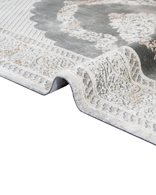 Grey Area Rug – Classic Machine Made Rug with Fringed Edge, Durable Acrylic Carpet