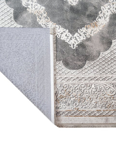Grey Area Rug – Classic Machine Made Rug with Fringed Edge, Durable Acrylic Carpet
