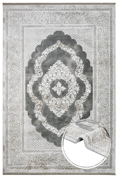 Grey Area Rug – Classic Machine Made Rug with Fringed Edge, Durable Acrylic Carpet