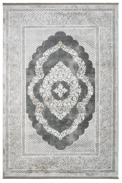 Grey Area Rug – Classic Machine Made Rug with Fringed Edge, Durable Acrylic Carpet