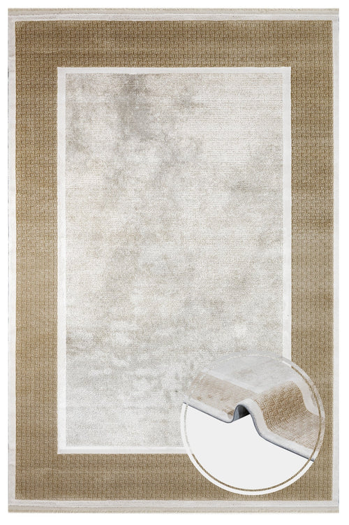 Cream Area Rug – Machine Made Rug With Fringed Edge Carpet For Living Room