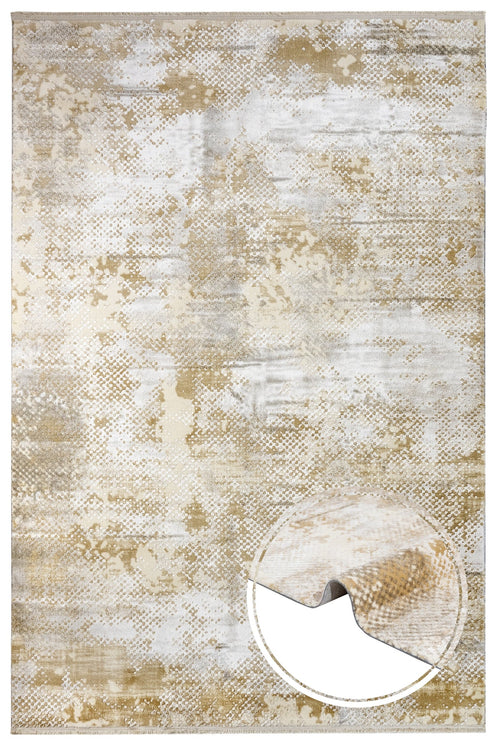 Modern Area Rug – Machine Made Cream Sunflower Design Rug with Fringed Edges