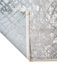 Grey Geometric Area Rug - Machine Made Durable Acrylic Carpet With Fringed Edges