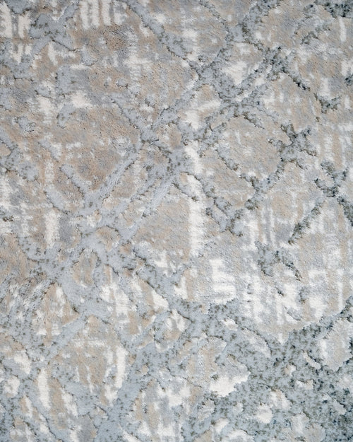 Grey Geometric Area Rug - Machine Made Durable Acrylic Carpet With Fringed Edges