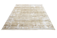Modern Area Rug – Beige Machine Made Rug with Fringed Edges | Durable Acrylic Carpet
