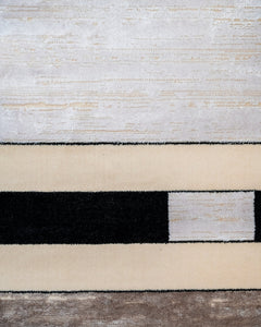 Viscose Area Rug - Machine Made Beige Frame Carpet With Fringed Edges