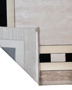 Viscose Area Rug - Machine Made Beige Frame Carpet With Fringed Edges