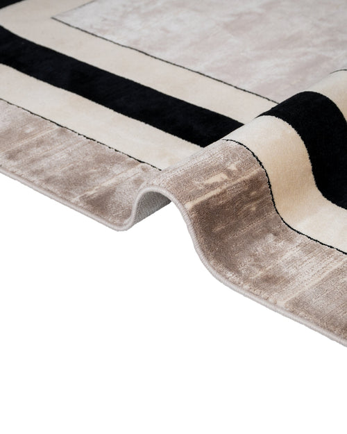 Viscose Area Rug - Machine Made Beige Frame Carpet With Fringed Edges