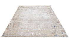 Modern Viscose Area Rug – Cream Machine Made Rug with Fringed Edge