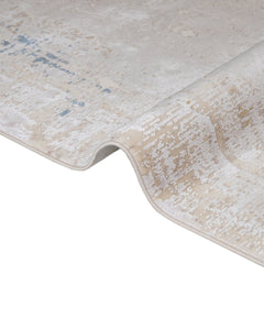 Modern Viscose Area Rug – Cream Machine Made Rug with Fringed Edge