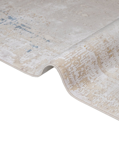 Modern Viscose Area Rug – Cream Machine Made Rug with Fringed Edge