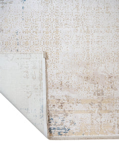 Modern Viscose Area Rug – Cream Machine Made Rug with Fringed Edge