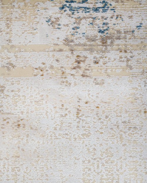 Modern Viscose Area Rug – Cream Machine Made Rug with Fringed Edge