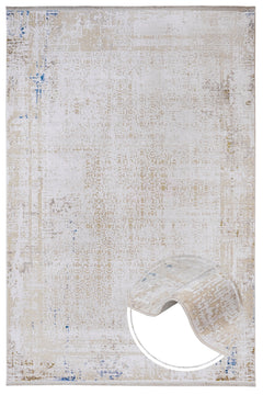 Modern Viscose Area Rug – Cream Machine Made Rug with Fringed Edge