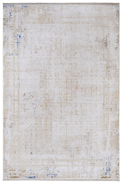 Modern Viscose Area Rug – Cream Machine Made Rug with Fringed Edge