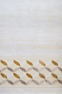 Viscose Area Rug – Machine Made Cream Frame Carpet With Fringed Edges