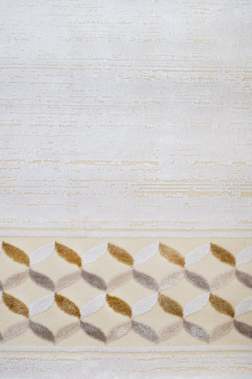 Viscose Area Rug – Machine Made Cream Frame Carpet With Fringed Edges