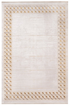 Viscose Area Rug – Machine Made Cream Frame Carpet With Fringed Edges
