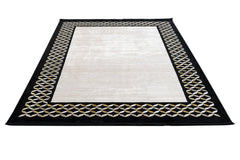 Viscose Area Rug – Black Frame Machine Made Rug with Fringed Edge for Living Room