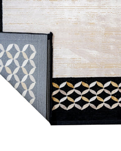 Viscose Area Rug – Black Frame Machine Made Rug with Fringed Edge for Living Room