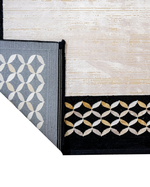 Viscose Area Rug – Black Frame Machine Made Rug with Fringed Edge for Living Room