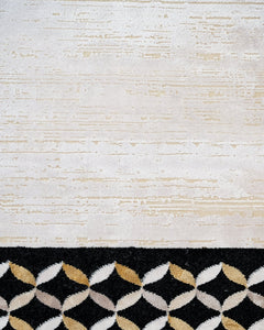 Viscose Area Rug – Black Frame Machine Made Rug with Fringed Edge for Living Room