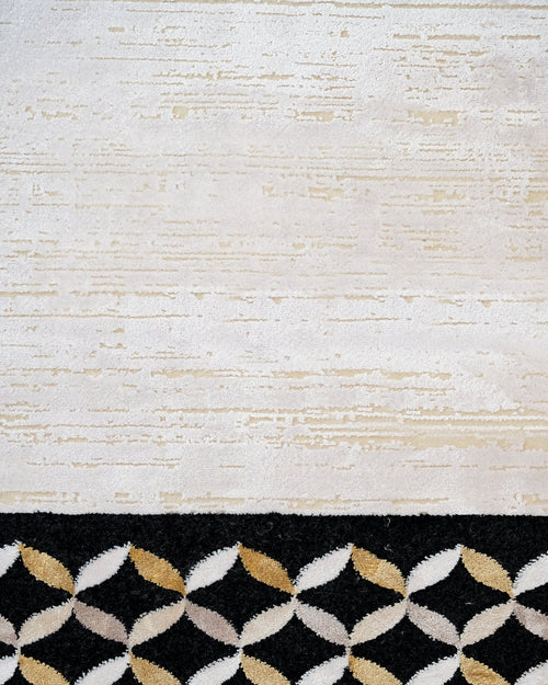 Viscose Area Rug – Black Frame Machine Made Rug with Fringed Edge for Living Room