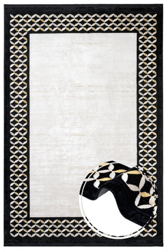 Viscose Area Rug – Black Frame Machine Made Rug with Fringed Edge for Living Room