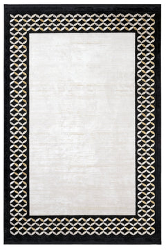 Viscose Area Rug – Black Frame Machine Made Rug with Fringed Edge for Living Room