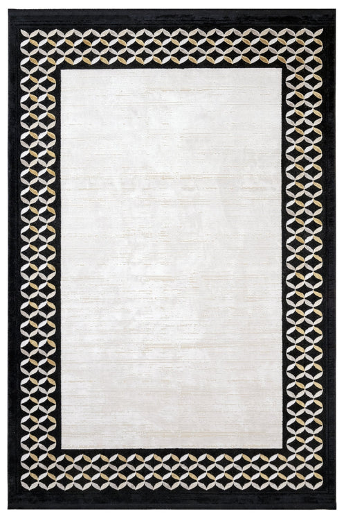 Viscose Area Rug – Black Frame Machine Made Rug with Fringed Edge for Living Room