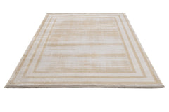 Viscose Area Rug – Machine Made Cream Frame Carpet With Floral Pattern