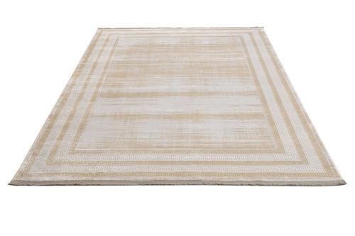 Viscose Area Rug – Machine Made Cream Frame Carpet With Floral Pattern