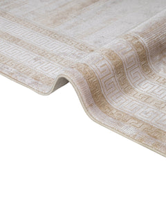 Viscose Area Rug – Machine Made Cream Frame Carpet With Floral Pattern