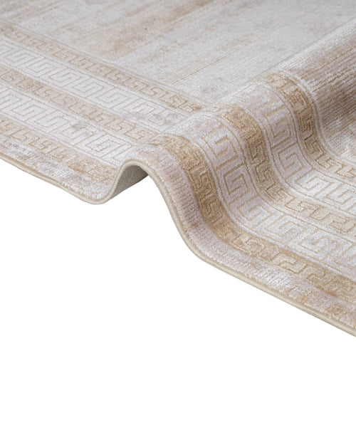 Viscose Area Rug – Machine Made Cream Frame Carpet With Floral Pattern