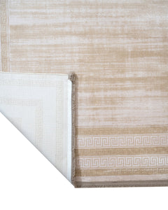 Viscose Area Rug – Machine Made Cream Frame Carpet With Floral Pattern