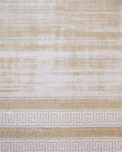 Viscose Area Rug – Machine Made Cream Frame Carpet With Floral Pattern