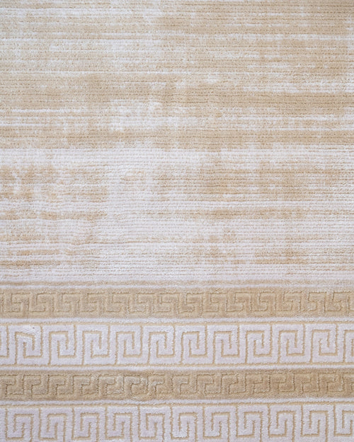 Viscose Area Rug – Machine Made Cream Frame Carpet With Floral Pattern