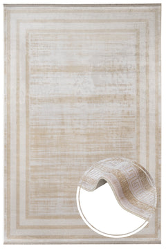 Viscose Area Rug – Machine Made Cream Frame Carpet With Floral Pattern