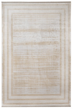 Viscose Area Rug – Machine Made Cream Frame Carpet With Floral Pattern