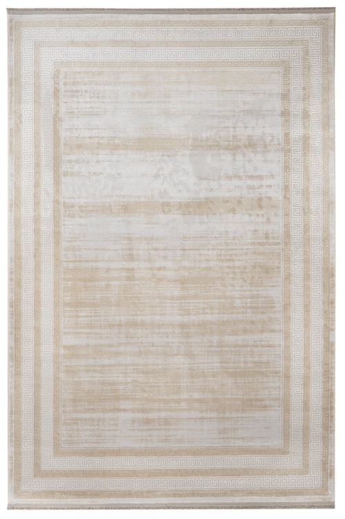 Viscose Area Rug – Machine Made Cream Frame Carpet With Floral Pattern