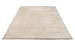 Viscose Area Rug – Machine Made Cream Frame Carpet With Fringed Edges